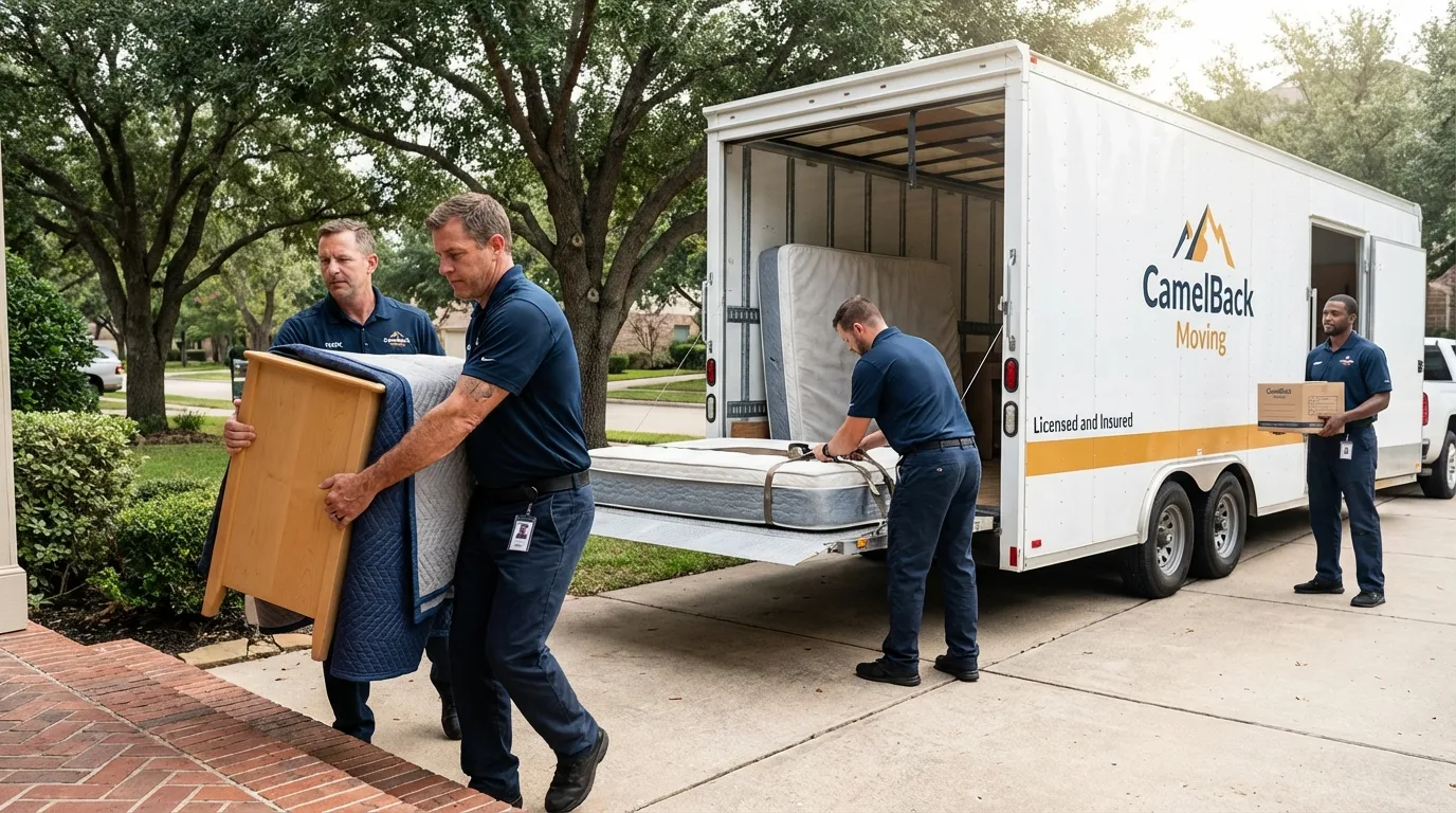 Crew loading residential truck for cross-state move from Shamokin Dam, PA