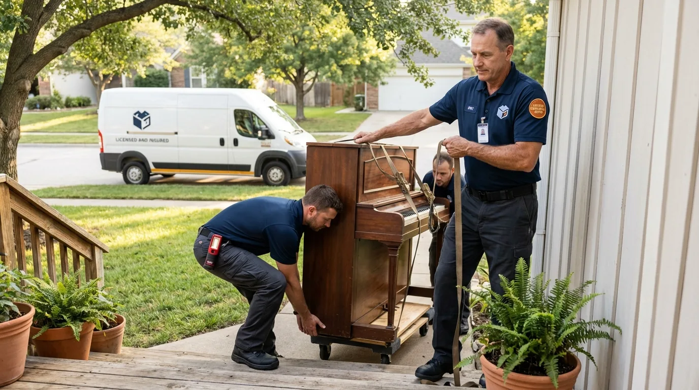 Licensed piano movers securing grand piano in Shamokin Dam, PA